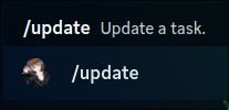 A discord slash command named update, which takes no arguments